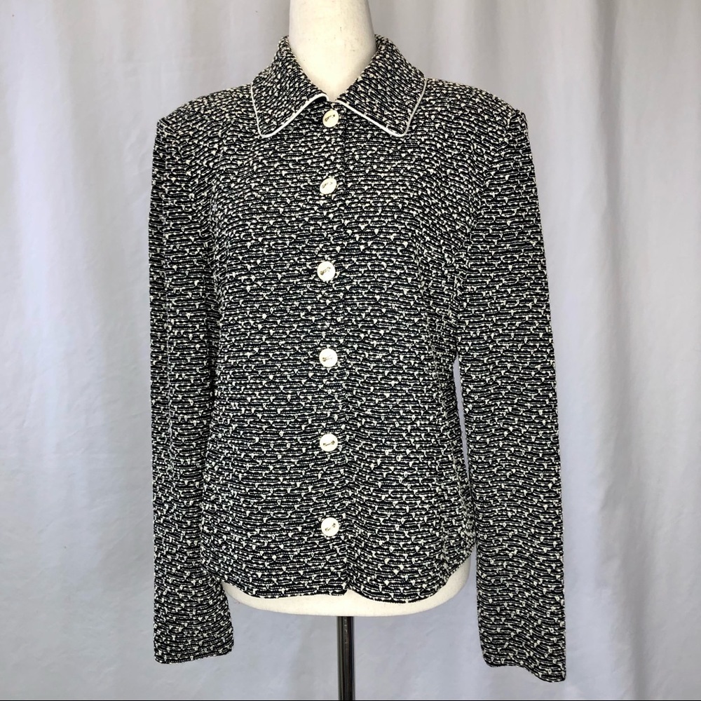 St. John Collection boucle black white button up knit jacket vintage 90s/Y2K 8
